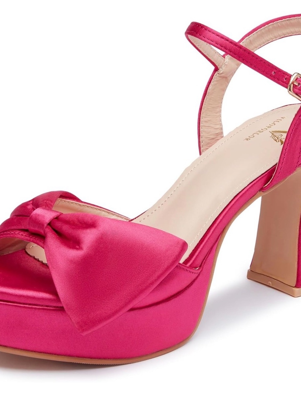 Satin Bow Platform Sandal in Fuchsia - Women's Dress Heel